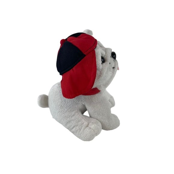 Burton+BURTON White Geogia French Bull Dog Plush 7" Red Black Cap Stuffed Puppy - Picture 2 of 6
